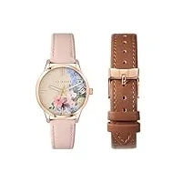 ted baker twg0259009i montre pour femme avec bracelet en cuir rose/marron clair/bleu, rose