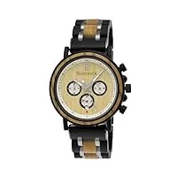 holzwerk germany montre de designer pour homme fabriquée à la main - en bois naturel - chronographe - montre à quartz analogique - marron noir argenté - cadran en bois, chronographe. marron/argenté