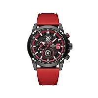 naviforce montre de sport à quartz pour homme avec chronographe lumineux et calendrier automatique, étanche, bracelet en silicone, rouge
