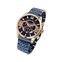elite 92800085005 montre à quartz pour homme au design élégant avec chronographe et date en acier inoxydable bleu, bleu