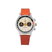 london craftwork sugess 1963 montre chronographe mécanique mouette st19 caoutchouc orange, argenté.