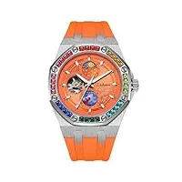 forsining montre pour homme avec motif ciel étoilé - montre mécanique à remontage manuel automatique - couleur phase de lune - cadran diamant - Étanche, orange