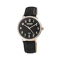 excellanc 92900149001 montre à quartz analogique pour homme avec bracelet en cuir synthétique noir et or rose 3 atm, noir