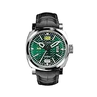 panzera aquamarine 45 automatique acier vert noir date cuir saphir montre homme, vert