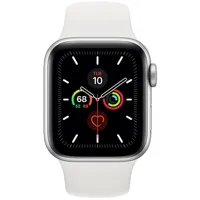 apple watch apple apple watch series 5 gps 44mm, boitier aluminium argent avec bracelet sport blanc - s/m & m/l