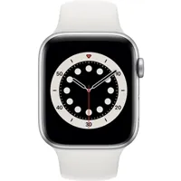 apple watch apple watch series 6 gps + cellular, 44mm boitier aluminium argent avec bracelet sport blanc