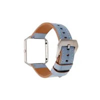 bracelets connectés generique bracelet en cuir simple avec cadre en métal pour fitbit blaze - bleu