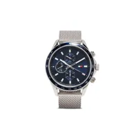 tommy hilfiger montre chronographe 44 mm à bracelet en mesh - bleu