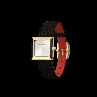 reversible black glitter / red watch, l'absolue square watch case, gold finish
