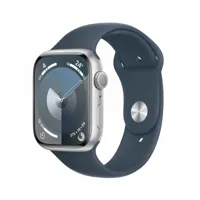 apple apple watch series 9 gps 45 mm boîtier en aluminium argenté avec bracelet sport bleu tempête s/m  bleu