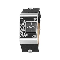 the one - an02m01 - double screen - montre femme - quartz analogique - cadran noir - bracelet cuir noir