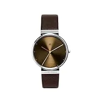 jacob jensen - 843 - montre homme - quartz - analogique - bracelet cuir marron