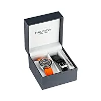nautica montre homme quartz résine silicone, ensemble orange/noir, chronographe