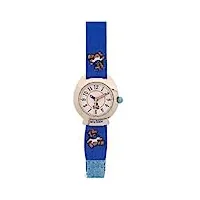 lulu castagnette - 38015 - montre enfant - quartz analogique - cardan blanc - bracelet tissu bleu
