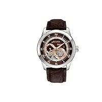 bulova automatic 96a120 - montre-bracelet de créateur - pour homme - à remontage automatique - bracelet en cuir - cadran marron/rose doré
