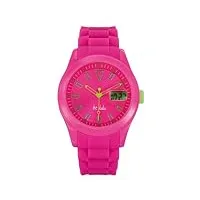 lulu castagnette - 38653 - montre femme - quartz analogique - digital - cadran rose - bracelet silicone rose