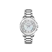 bulova - 96p144 - ladies diamond - montre femme - quartz analogique - cadran nacre - bracelet acier blanc