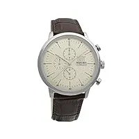 davis 1950 - montre sport homme classique retro chronographe etanche 50m cadran champagne jour date bracelet cuir marron