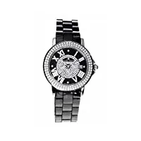 stella maris stm15p2 - montre femme cadran noir quartz analogique bracelet céramique noir avec diamants et éléments swarovski