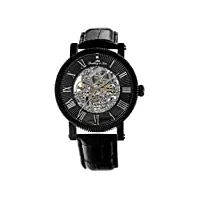 lindberg&sons sk14h021 montre homme avec un vrai diamant/mouvement automatique/analogue/montre sequelettique/bracelet en cuir noir