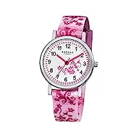 regent montre pour enfant élégante analogique - bracelet textile rose et blanc - montre à quartz - cadran blanc - urf727, sangles