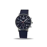 davis - montre chronographe design homme femme date (bleu/bracelet cuir)