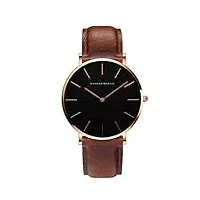hommes montres, l'ananas hommes style minimaliste anolog entreprise quartz faux cuir doux montres au poignet wrist watches avec boîte-cadeau (brun+or)