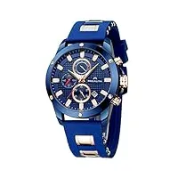 megalith montre bleu de sport etanche montre chronographe analogique design montre bracelet de mode grand cadran quartz caoutchouc lumineux date