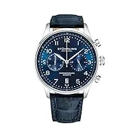 stuhrling original - montre habillée avec chronographe à quartz pour homme - boîtier en acier inoxydable et bracelet en cuir - cadran analogique avec date gr1-q collection (blue/blue)