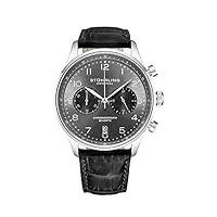 stuhrling original - montre habillée avec chronographe à quartz pour homme - boîtier en acier inoxydable et bracelet en cuir - cadran analogique avec date gr1-q collection (black)