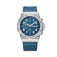 baogela montres homme bracelet de cuir bleu et cadran bleu militaire avec grand calendrier chronographe imperméable et lumineux xl