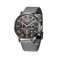 lige hommes chronographe quartz montre avec bracelet en acier inoxydable lg9877j-bs-uk