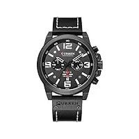 curren montre de luxe militaire à quartz étanche en cuir pour homme noir, noir, montre à quartz, chronographe