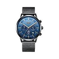 lige hommes montres mode noir acier inoxydable imperméable chronographe quartz analogique regarder pour homme affaires habiller regarder, bleu, 8.07, bracelet