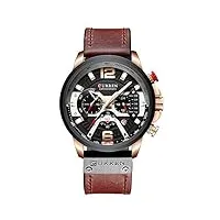 curren montre à quartz analogique pour homme - Étanche - bracelet en cuir, marron, chronographe, mouvement à quartz