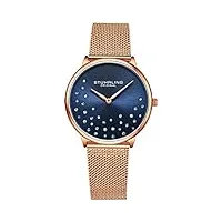 stührling original cadran de montre analogique pour femme krystal, bracelet en acier inoxydable 3928 montres pour la collection de femmes (rose gold/blue)
