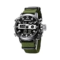 megalith montre-homme digitale militaire sport - montre homme etanche 3atm grand cadran montres bracelet avec chronomètre alarme calendrier led montre numerique nylon vert, cadeaux homme