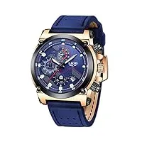 lige montre homme luxe Étanche sports montre classique affaires analogique quartz montre loisirs bleu en cuir sangle montre