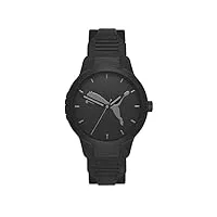 puma montre pour homme, reset, mouvement à trois aiguilles, boîtier en polycarbonate noir de 43 mm avec bracelet en polyuréthane, p5004