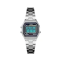 feiwen mode montres femme sport led Électronique outdoor multifonctionnel alarme chronomètre acier inoxydable digital montre bracelet (argent)