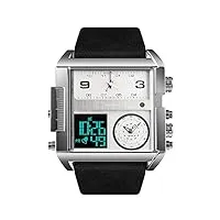 feiwen montres homme mode luxe analogique quartz led digital temps trois Électronique outdoor multifonctionnel alarme chronomètre sport montre bracelet (argent)