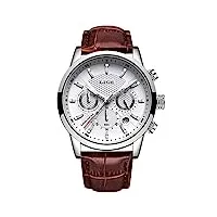 lige montres hommes mode Étanch acier inoxydable analogique quartz sport chronographe blanc cadran classique cuir bracelet montres