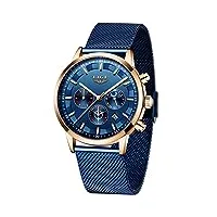 lige hommes montre mode acier inoxydable Étanche chronographe hommes affaires robe bleu analogique quartz montre date automatique ceinture montre