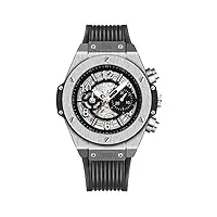 montres bracelet,montre mécanique automatique creuse en silicone fashion cadran argenté noir