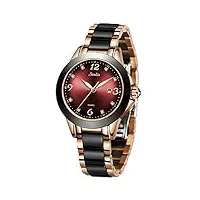 lige montre dames mode quartz imperméable montres pour femmes acier inoxydable bracelet montre pour fille, red, bracelet