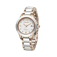 lige montre dames mode quartz imperméable montres pour femmes acier inoxydable bracelet montre pour fille, gold white, bracelet