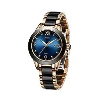 lige montre dames mode quartz imperméable montres pour femmes acier inoxydable bracelet montre pour fille, blue black, bracelet, blue black, bracelet