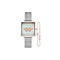 victoria hyde mode femme montres et bracelet quartz analogique bande de maille d'acier inoxydable cadran à motif papillon carré
