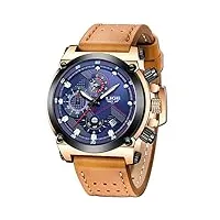 lige homme montre militaires Étanche sport analog quartz montre luxe bleu automatique date en cuir montre