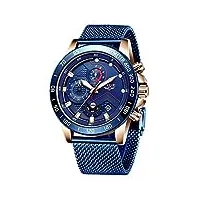 lige hommes chronographe imperméable analogique quartz montres…, bleu, bracelet